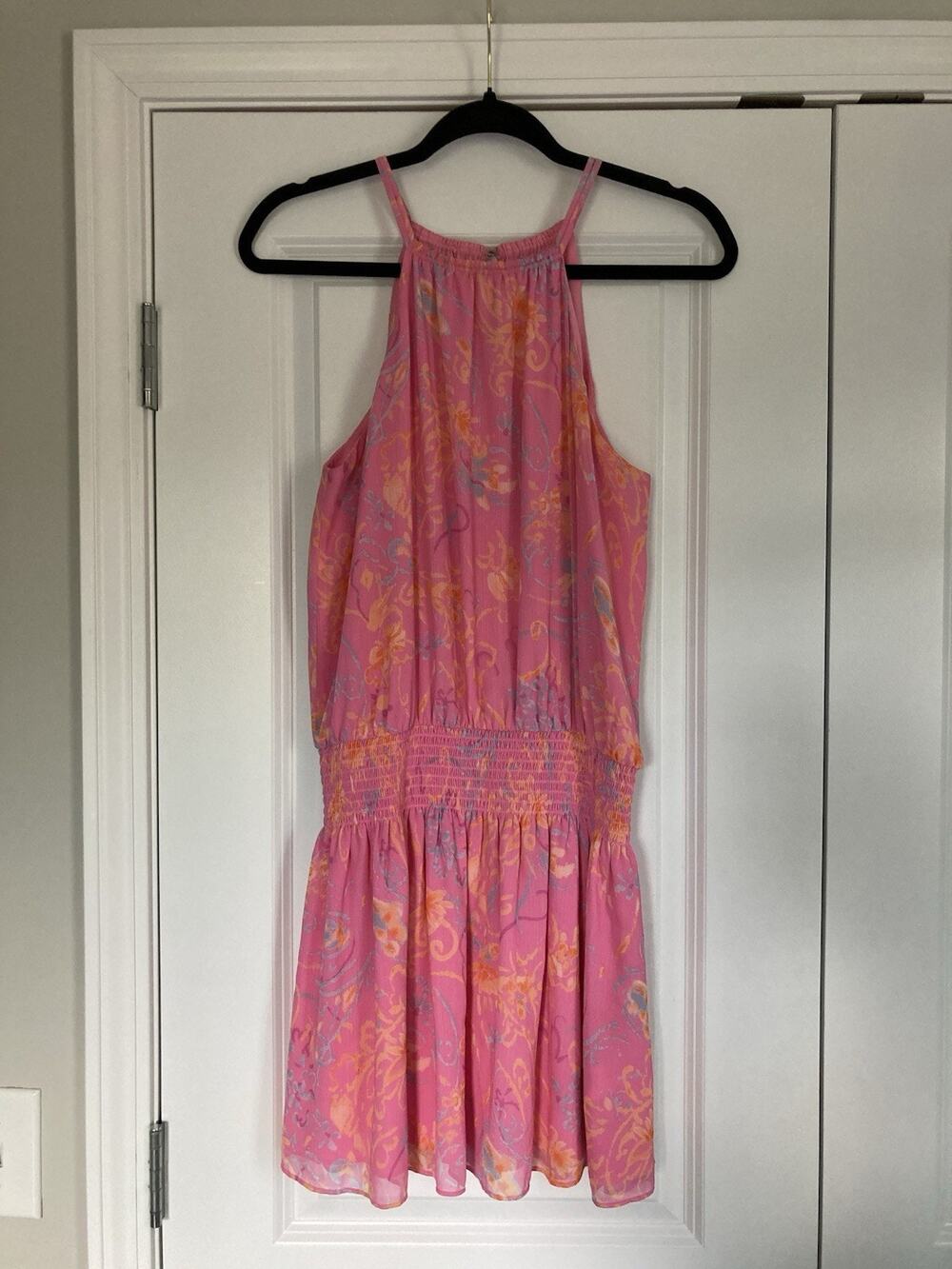 Ramy Brook Paris Blouson Smocked Waist Flowy Sleeveless Printed Mini Dress Sz S